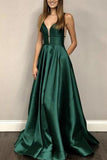 Emerald Green Deep V Neck Open Back Slit Long Elegant Prom Dresses Formal Fancy Evening Dress