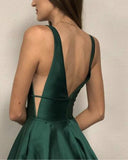 Emerald Green Deep V Neck Open Back Slit Long Elegant Prom Dresses Formal Fancy Evening Dress