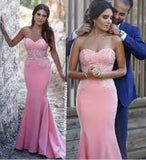 New Arrival Pink Strapless Beaded Long Mermaid Prom Dresses Formal Evening Fancy Dress