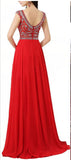 Rhinestones Rust Red Chiffon Back V Long Party Gowns Prom Dresses