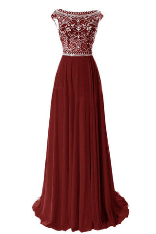 Rhinestones Rust Red Chiffon Back V Long Party Gowns Prom Dresses