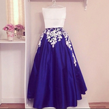 New Arrival Two Piece Off Shoulder White Royal Blue Long Prom Dresses Formal Evening Dress