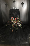 Two Piece Long Sleeves Lace Black High Neck Prom Dresses Formal Evening Dress Party Gowns