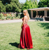 Elegant Open Back Spaghetti Straps Red Slit Long Prom Dresses Formal Evening Fancy Dress