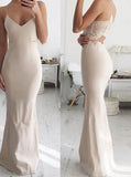 Sexy V Neck Spaghetti Straps Mermaid Open Back Long Prom Dresses Formal Evening Dress