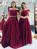 Off the Shoulder A Line Burgundy Beaded Long Prom Dresses Formal Evening Dress Gowns