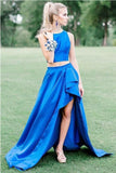 Two Piece Royal Blue High Low Front Short Long Back Prom Dress Formal Evening Fancy Dresses