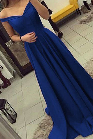 Royal Blue Off the Shoulder A Line Long Elegant Prom Dresses Formal Evening Dress Gowns