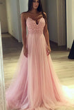 Charming Spaghetti Straps Lace Pink V Neck Princess Formal Prom Dresses Evening Party Dress