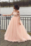 Fashion Long Sleeves Lace Off the Shoulder Light Pink Wedding Dresses Formal Prom Gown Dress