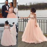 Fashion Long Sleeves Lace Off the Shoulder Light Pink Wedding Dresses Formal Prom Gown Dress