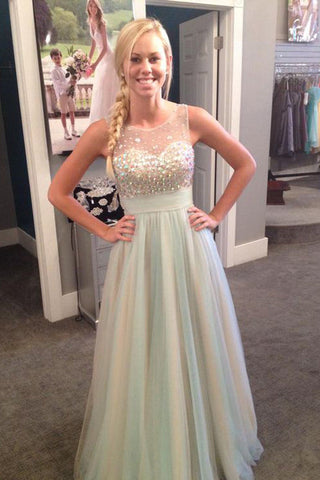 High Quality Sleeveless Rhinestones Long Evening Dress Prom Dresses