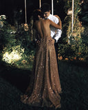 Open Back Empire Waist Sequin Spaghetti Straps Prom Dresses Formal Long Evening Dress