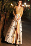 New Arrival Long Sleeves Sequin Printed Fabric Prom Dresses Formal Evening Gown Dress