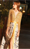 New Arrival Long Sleeves Sequin Printed Fabric Prom Dresses Formal Evening Gown Dress