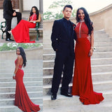 Red Mermaid Prom Dresses Formal Halter Open Back Long Evening Fancy Dress