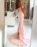 Halter New Arrival Pink Lace Mermaid Long Evening Dress Prom Dresses