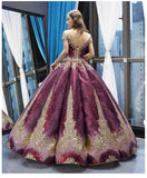 Luxurious Cap Sleeves Sequin Ball Gown Long Prom Dress Formal Quinceanera Dresses