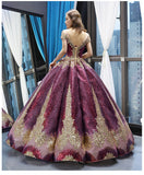 Luxurious Cap Sleeves Sequin Ball Gown Long Prom Dress Formal Quinceanera Dresses