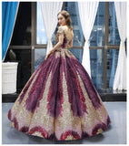 Luxurious Cap Sleeves Sequin Ball Gown Long Prom Dress Formal Quinceanera Dresses