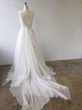 Elegant A Line V Neck Ivory Open Back High Low Wedding Dresses Formal Prom Dress