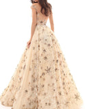 New Arrival Cap Sleeves A Line Sequin Lace Open Back Formal Prom Dresses Evening Grad Dress