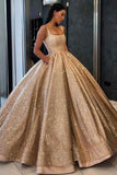 Ball Gown Shiny Sequin Prom Dresses With Pocket Formal Evening Quinceanera Dress