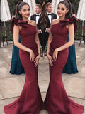 New Arrival One Shoulder Burgundy Mermaid Long Formal Prom Dress Evening Party Dresses