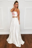 Elegant 2 Pieces Strapless Ivory Long Prom Dress Formal Evening Gown Dresses