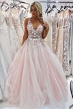 Chic Open Back See Through Lace Pink V Neck Prom Dress Formal Evening Grad Gown Dresses