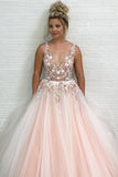 Chic Open Back See Through Lace Pink V Neck Prom Dress Formal Evening Grad Gown Dresses