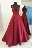 Elegant V Neck Burgundy Off Shoulder Evening Ball Gown Prom Dresses