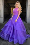 Purple High Neck Beaded Ball Gown Prom Dress Formal Evening Grad Quinceanera Dresses