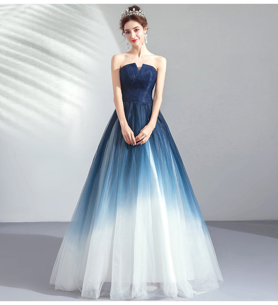 Navy Blue Tulle Prom Dresses with Slit Off the Shoulder Formal Dress 2 –  vigocouture