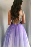 Light Purple Ombre Open Back Deep V Neck Prom Dress Formal Evening Grad Dresses