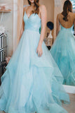 Fashion V Neck High Low Red Tulle Tiered Prom Dresses Formal Evening Grad Gown Dress