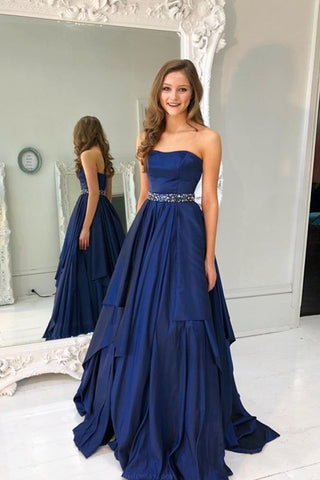 Chic A Line Strapless Royal Blue High Low Long Prom Dresses Formal Evening Grad Dress