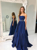 Chic A Line Strapless Royal Blue High Low Long Prom Dresses Formal Evening Grad Dress