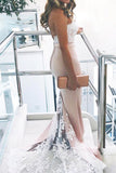 Fashion White Lace Pink Mermaid Sweep Train Long Prom Dresses Formal Evening Grad Dress