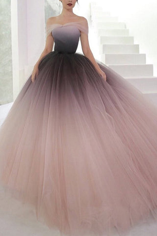 Gradient Tulle Off the Shoulder Long Prom Dresses Formal Ombre Ball Gown Evening Grad Dress