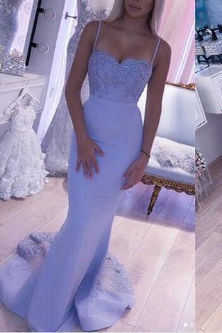 Chic Lace Lavender Spaghetti Straps Mermaid Long Prom Dresses Formal Evening Grad Dress