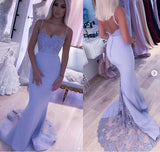 Chic Lace Lavender Spaghetti Straps Mermaid Long Prom Dresses Formal Evening Grad Dress