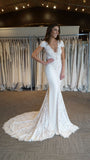 Open Back Cap Sleeves Mermaid Chapel Train Beach High Quality Wedding Dresses Bridal Dress