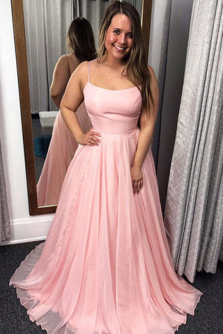 Elegant Spaghetti Straps Pink Cheap Long Plus Size Prom Dresses Formal Evening Grad Dress