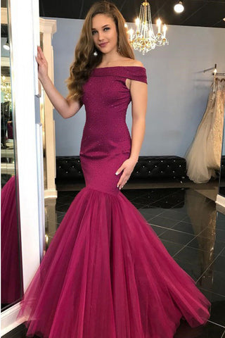 Sexy Off the Shoulder Burgundy Long Mermaid Prom Dresses Formal Evening Party Dress