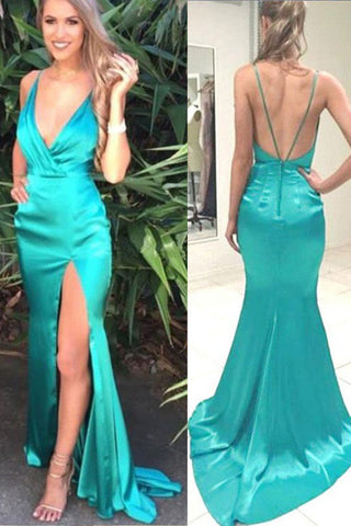 Sexy Deep V Neck Backless Spaghetti Straps Mermaid Elegant Prom Dresses Formal Evening Dress