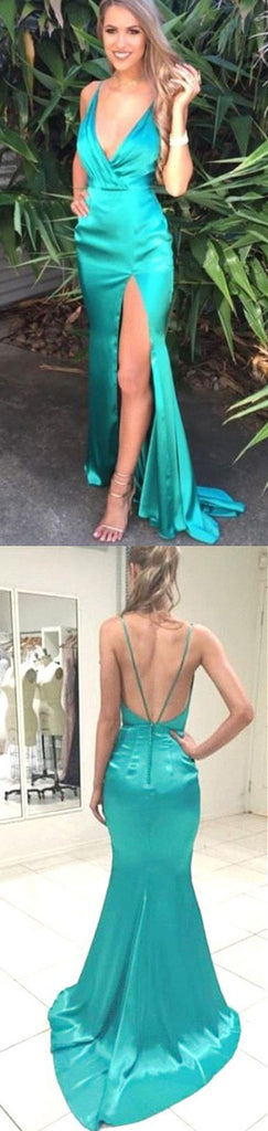 Sexy Deep V Neck Backless Spaghetti Straps Mermaid Elegant Prom Dresses Formal Evening Dress