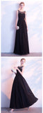 Charming Black Chiffon A Line Floor Length Prom Dresses Formal Evening Fancy Dress