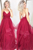 Open Back Spaghetti Straps Burgundy High Low Prom Dresses Formal Evening Grad Dress