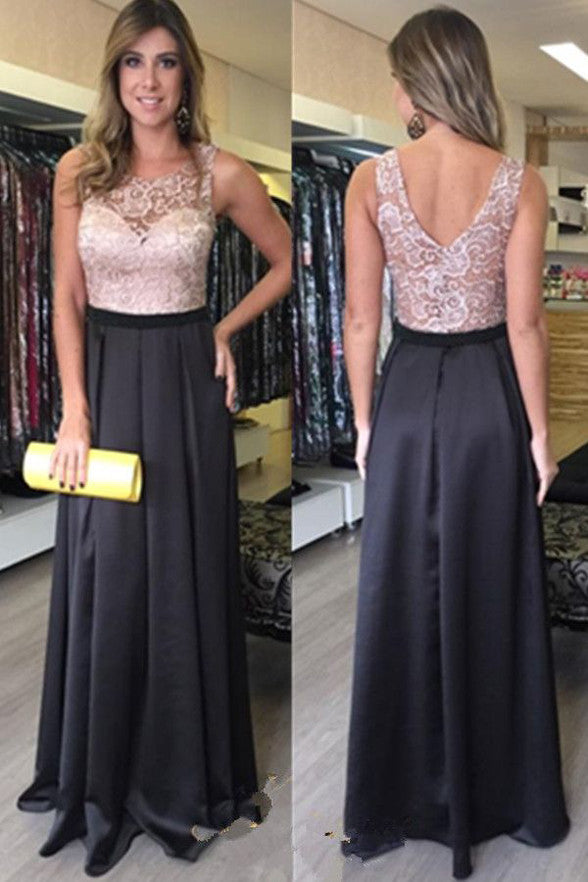 Sleevelesss See Through Back V Lace Black Party Dresses Prom Dress